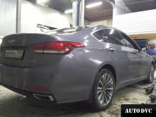 Installing a set of spacers to increase the ground clearance Hyundai Genesis Lift Kits (leveling kits and coil spring spacer\strut spacer)